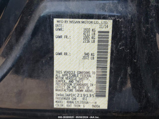 Nissan Altima 2.5 Sv 2015 1N4AL3AP1FC219135 Image 9