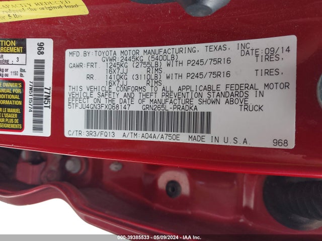 Toyota Tacoma Prerunner V6 2015 5TFJU4GN3FX068147 Image 9