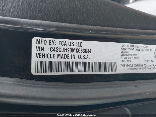 1C4SDJH90MC683084 Dodge Durango Srt Hellcat Awd