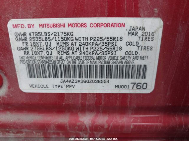 JA4AZ3A36GZ036554 Mitsubishi Outlander Se