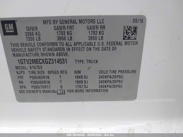 1GTV2MECXGZ314531 GMC Sierra 1500 Sle