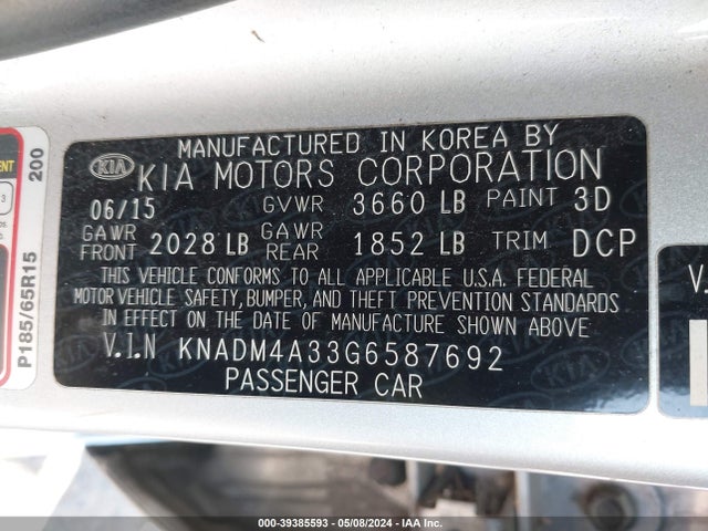 KIA RIO LX 2016 KNADM4A33G6587692 Image 9