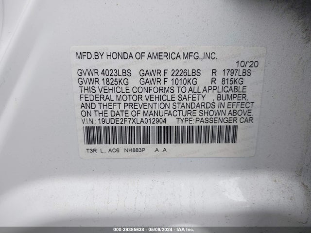 Acura Ilx Premium Package/technology Package 2020 19UDE2F7XLA012904 Image 9
