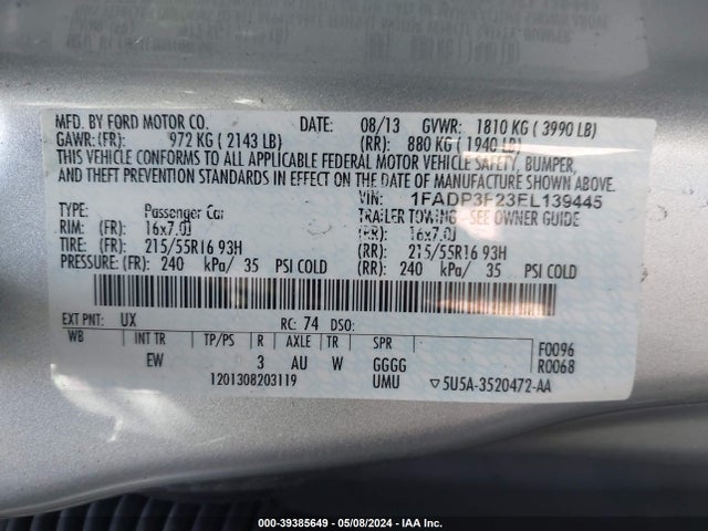 Ford FOCUS SE 2014 1FADP3F23EL139445 Image 9