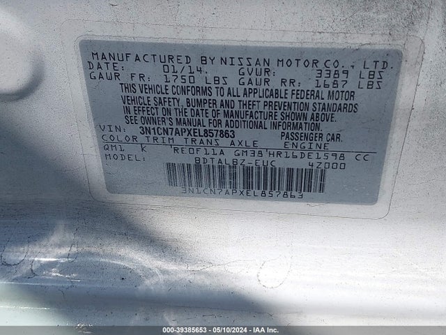 Nissan Versa 1.6 Sv 2014 3N1CN7APXEL857863 Image 9