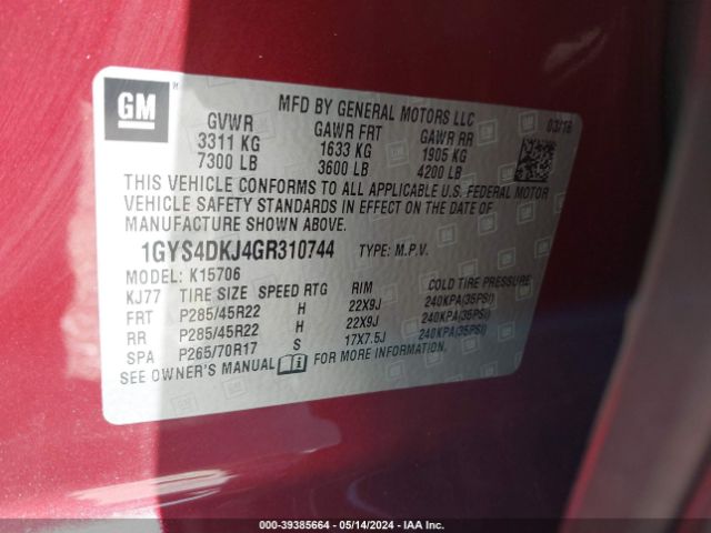 1GYS4DKJ4GR310744 Cadillac Escalade Platinum