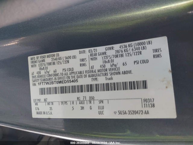 Ford F-250 Xlt 2021 1FT7W2BT0MED55405 Image 9