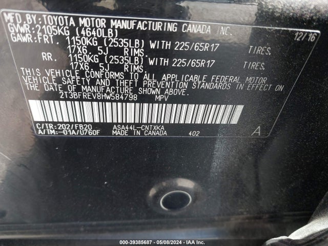 Toyota RAV4 LE 2017 2T3BFREV8HW584798 Image 9
