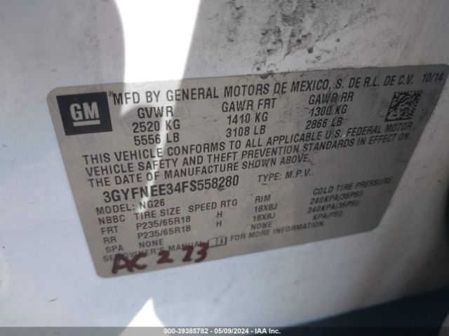 3GYFNEE34FS558280 Cadillac Srx Luxury Collection