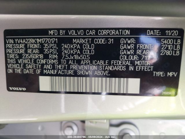 YV4A22RK1M1770171 Volvo Xc60 T6 Momentum