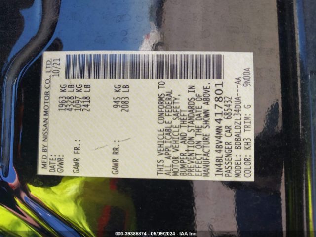 1N4BL4BV4MN417801 Nissan Altima S Fwd