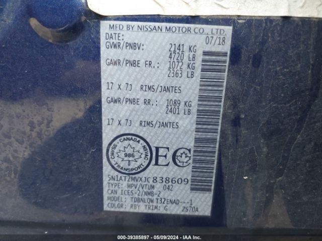 5N1AT2MVXJC838609 Nissan Rogue S/sl/sv