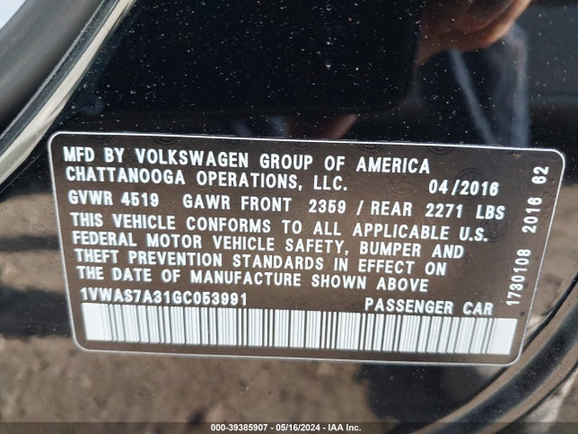 1VWAS7A31GC053991 Volkswagen Passat 1.8t S