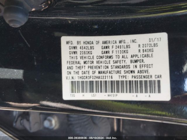 1HGCR3F02HA022116 Honda Accord Ex-l V6