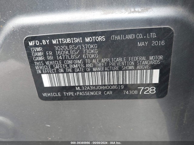 ML32A3HJ0HH008619 Mitsubishi MIRAGE ES