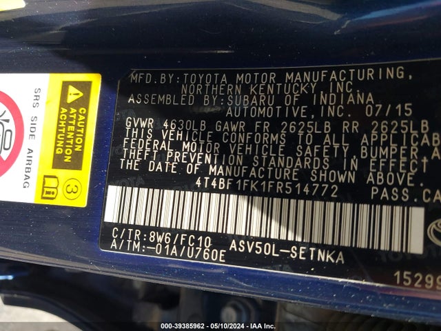 Toyota CAMRY LE 2015 4T4BF1FK1FR514772 Image 9