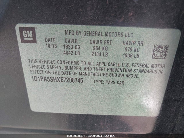 Chevrolet Cruze Ls Auto 2014 1G1PA5SHXE7208745 Image 9