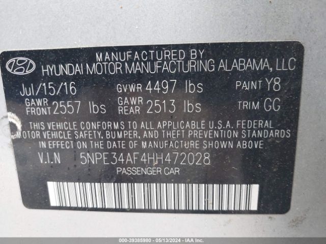 5NPE34AF4HH472028 Hyundai Sonata Sport