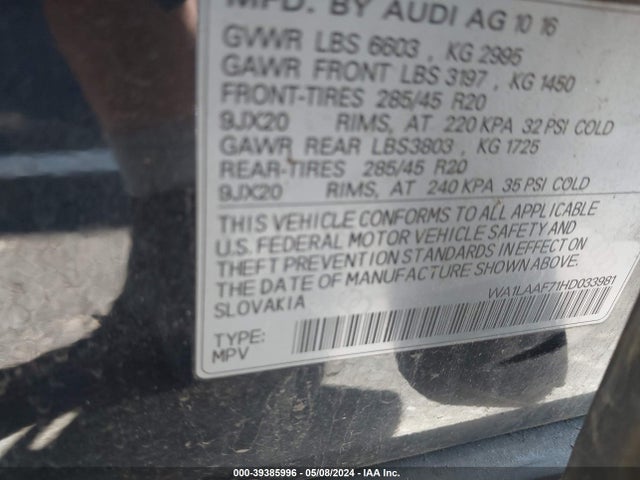 Audi Q7 3.0t Premium 2017 WA1LAAF71HD033981 Image 9