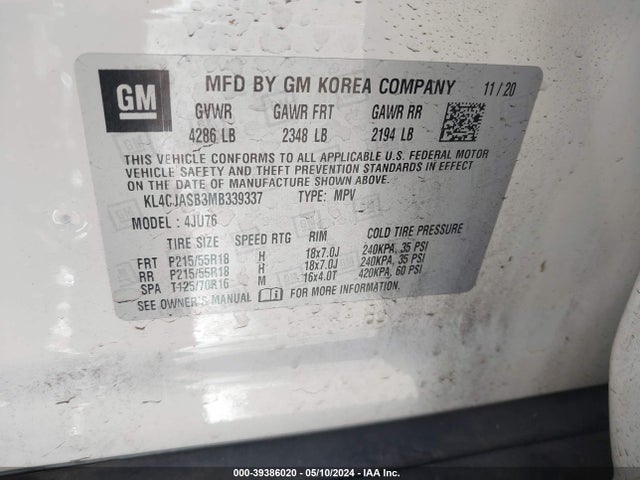 KL4CJASB3MB339337 Buick Encore Fwd Preferred