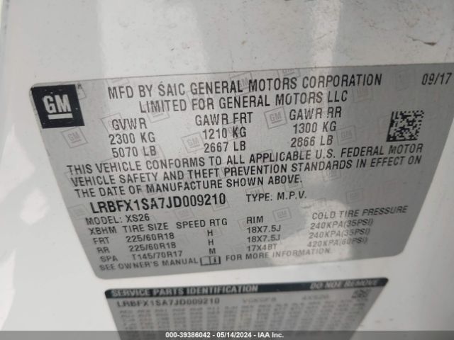 LRBFX1SA7JD009210 Buick Envision Essence