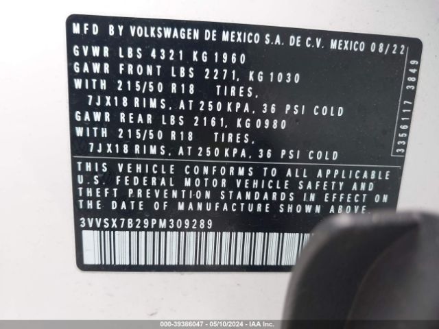 3VVSX7B29PM309289 Volkswagen Taos 1.5t Se