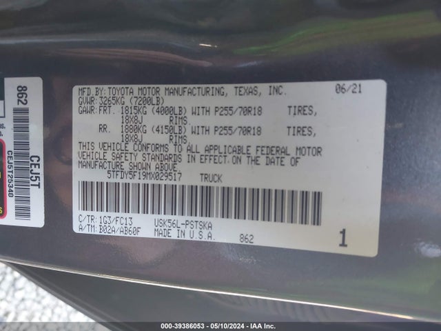 Toyota Tundra Sr5 2021 5TFDY5F19MX029517 Image 9