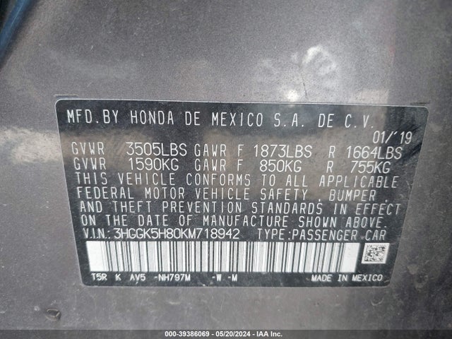 Honda FIT EX 2019 3HGGK5H80KM718942 Image 9