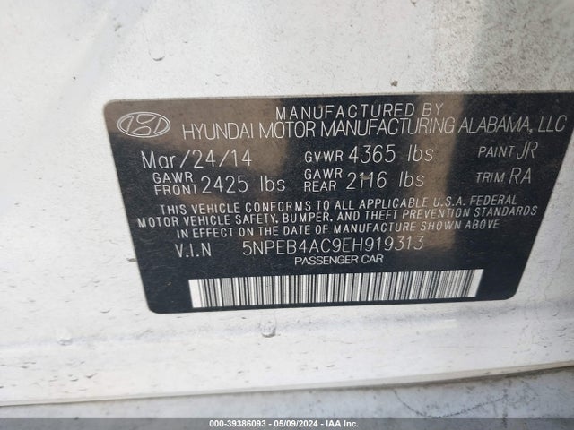Hyundai SONATA GLS 2014 5NPEB4AC9EH919313 Image 9