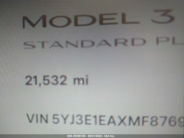 5YJ3E1EAXMF876975 Tesla Model 3 Standard Range Plus Rear-wheel Drive
