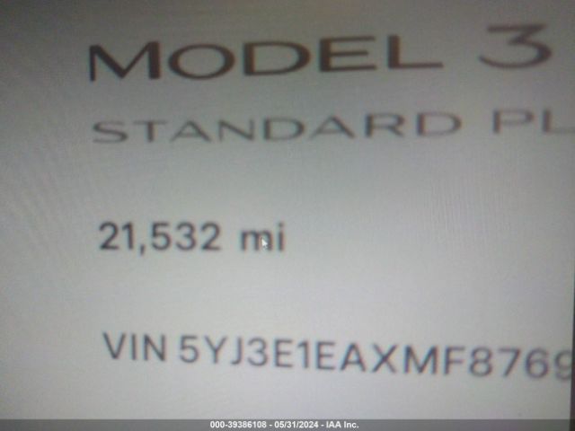 5YJ3E1EAXMF876975 Tesla Model 3 Standard Range Plus Rear-wheel Drive