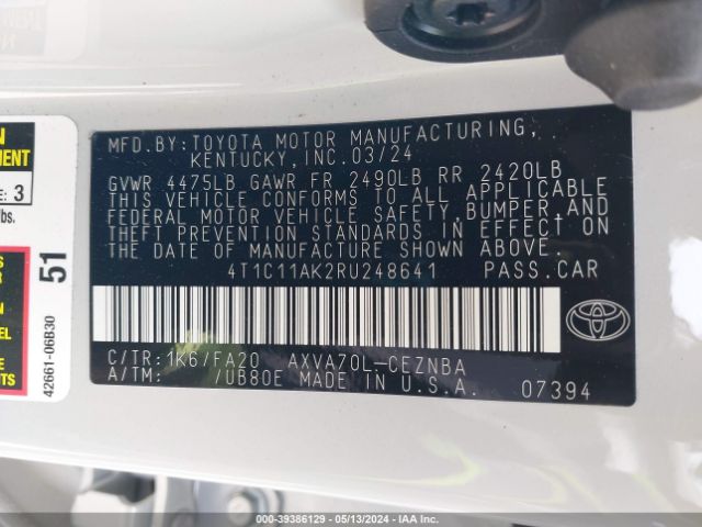 4T1C11AK2RU248641 Toyota CAMRY LE