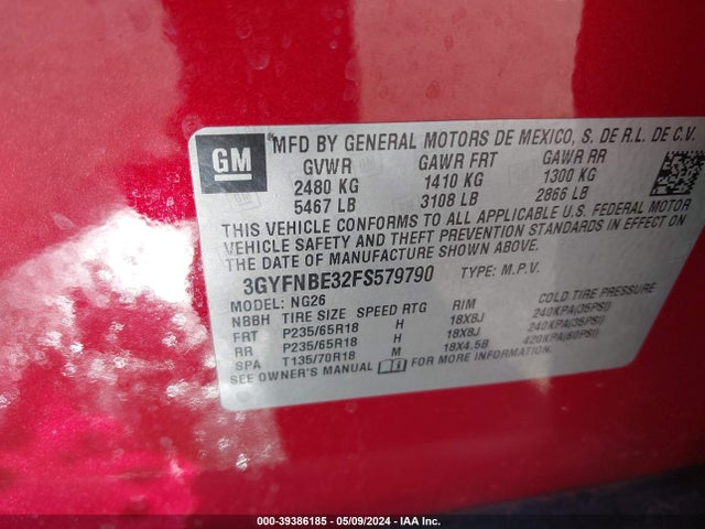 3GYFNBE32FS579790 Cadillac Srx Luxury Collection