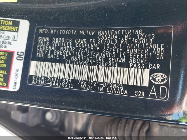 Toyota Corolla Le Plus 2014 2T1BURHE0EC088904 Image 9