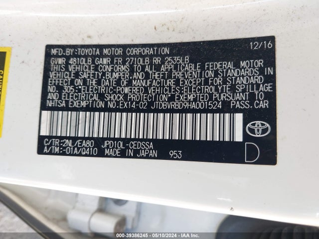 Toyota Mirai 2017 JTDBVRBD9HA001524 Image 9