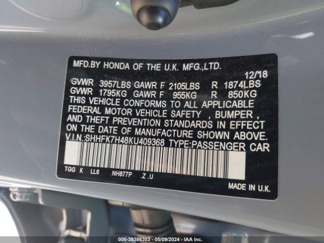 SHHFK7H48KU409368 Honda Civic Sport