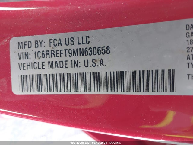 1C6RREFT9MN630658 RAM 1500 Big Horn  4x2 5'7 Box
