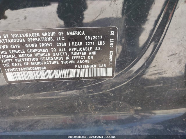 1VWDT7A39HC066886 Volkswagen Passat 1.8t R-line
