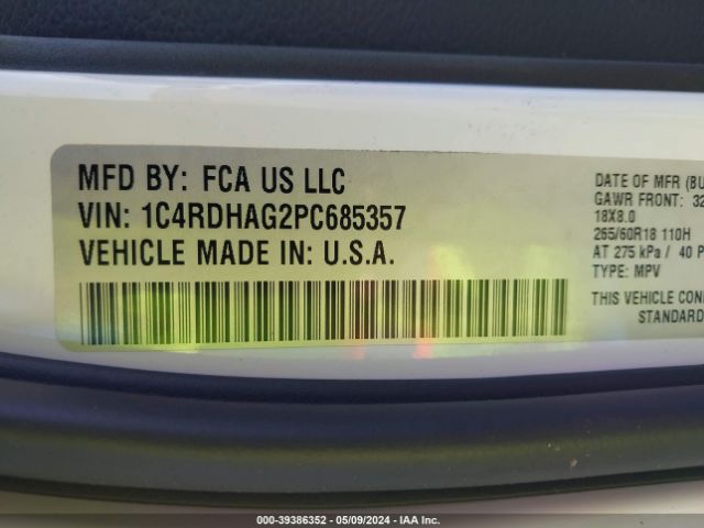 1C4RDHAG2PC685357 Dodge Durango Sxt Rwd
