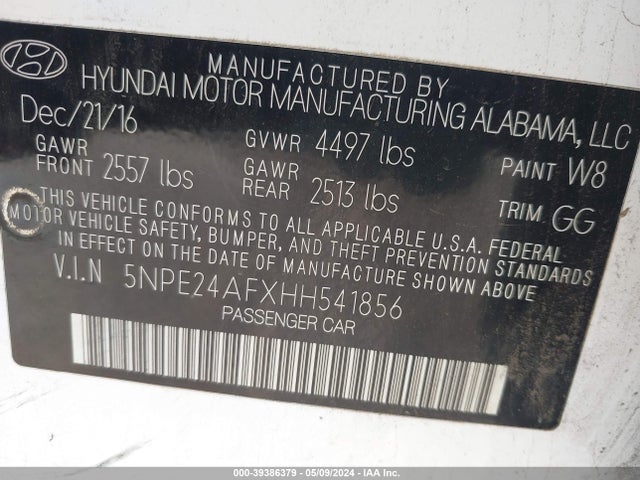 Hyundai Sonata 2017 5NPE24AFXHH541856 Image 9