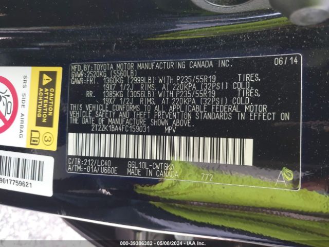 2T2ZK1BA4FC159031 Lexus RX 350