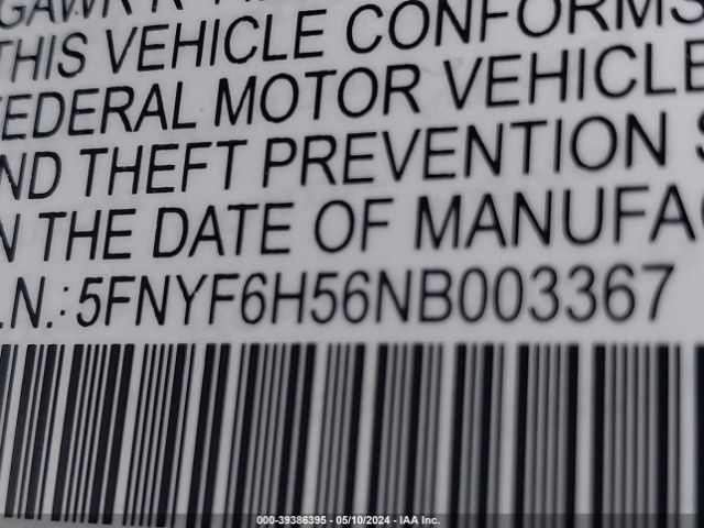 5FNYF6H56NB003367 Honda Pilot Awd Ex-l