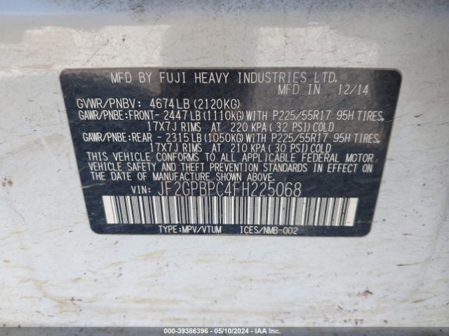 JF2GPBPC4FH225068 Subaru Xv Crosstrek Hybrid Touring