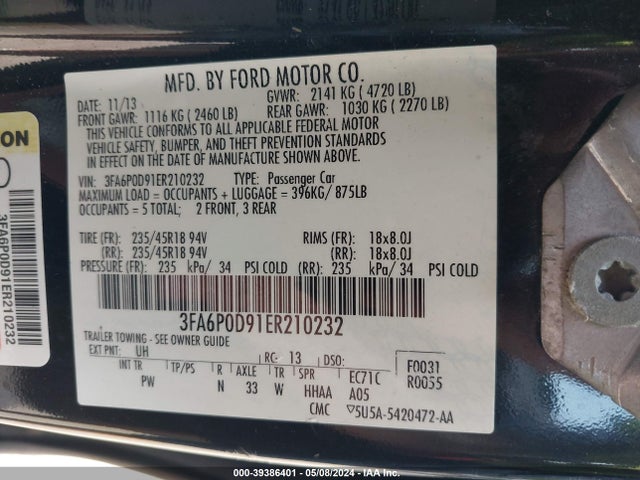 Ford Fusion Titanium 2014 3FA6P0D91ER210232 Image 9