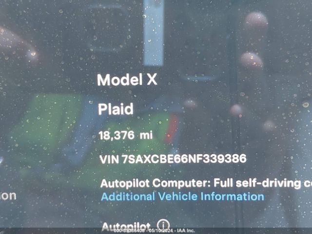 7SAXCBE66NF339386 Tesla Model X Plaid Tri Motor All-wheel Drive