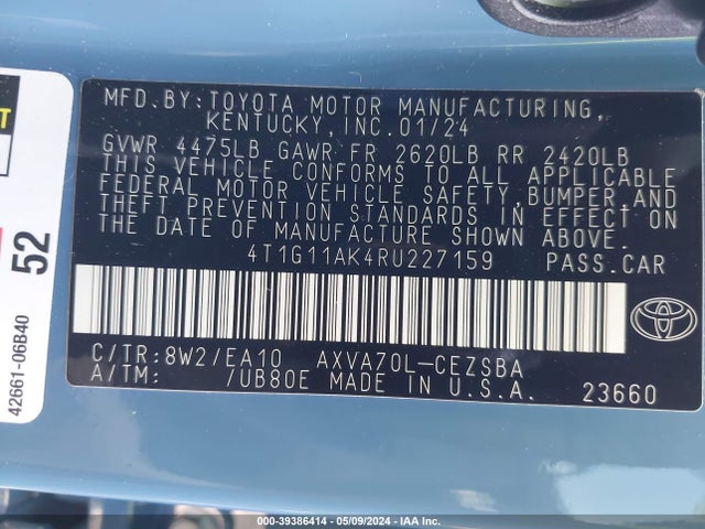 Toyota CAMRY SE 2024 4T1G11AK4RU227159 Image 9