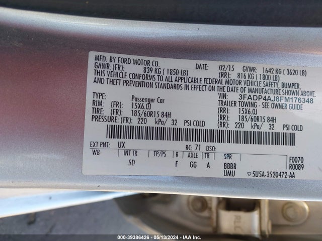 Ford FIESTA S 2015 3FADP4AJ8FM176348 Image 9