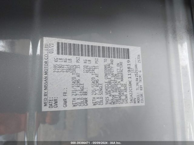 5N1AZ2CS6MC119819 Nissan MURANO SL