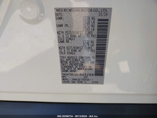 Nissan ROGUE SV 2014 5N1AT2ML0EC803288 Image 9