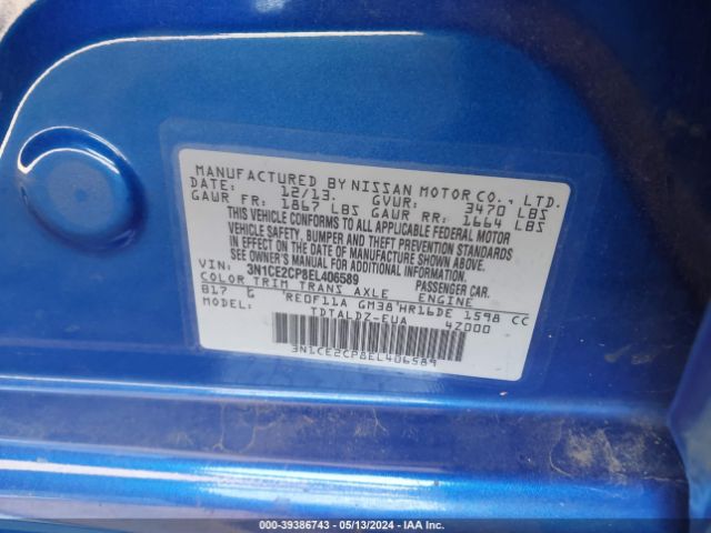 3N1CE2CP8EL406589 Nissan Versa Note Sv